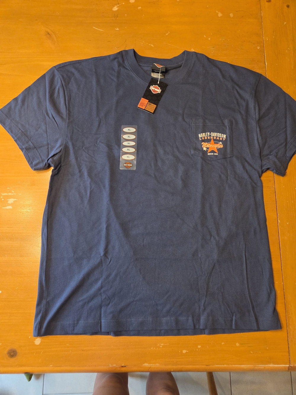 Harley-Davidson Navy Short Sleeve T-Shirt with Orange Pocket Logo